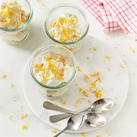 Lemon bar layered puddings.