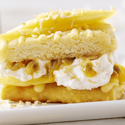 Close up of a tropical mille feuille.