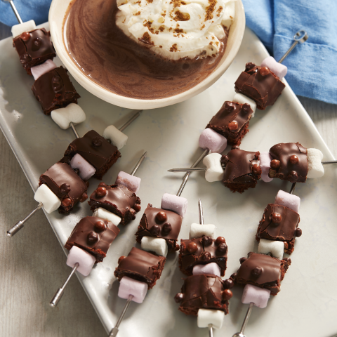 Skewers of Choc' n' Mallow Dippers with a bowl of Cinnamon Hot Chocolate